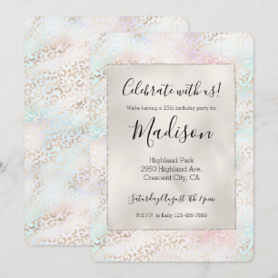 Girly Aqua Blush Pink Gold Leopard Print Invitation
