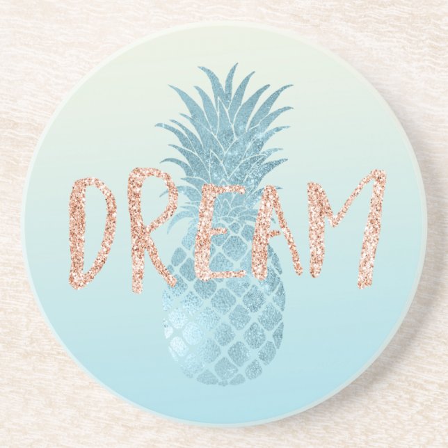 Girly Aqua Glam Tropical Pineapple Pink Dream      Coaster (Front)