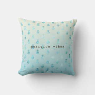 Girly Aqua Glam Tropical Pineapples Ombre Cushion