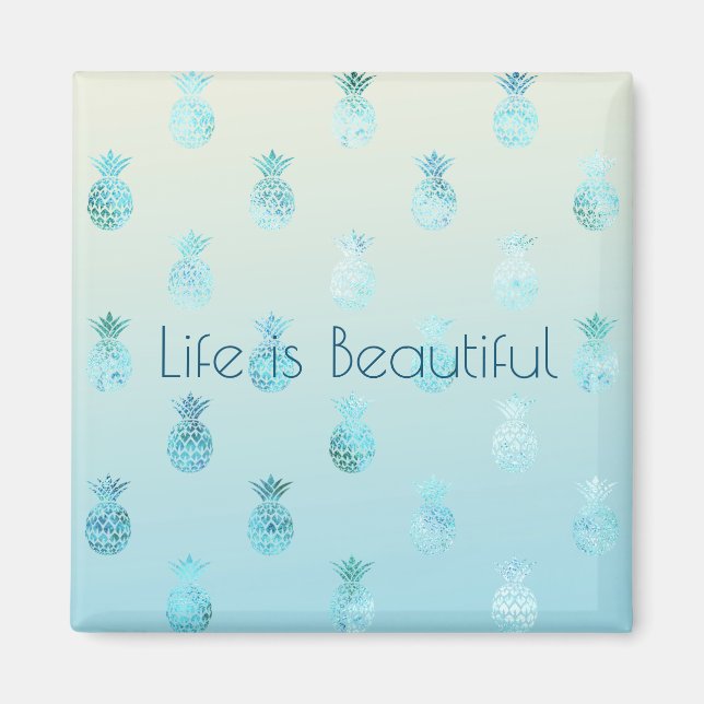 Girly Aqua Glam Tropical Pineapples Ombre     Magnet (Front)