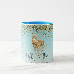 Girly Aqua Gold Confetti Glitter Unicorn Two-Tone Coffee Mug