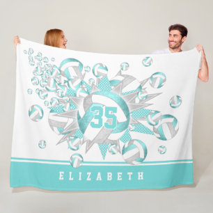 girly aqua gray volleyballs and stars fleece blanket