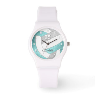 girly aqua grey personalised volleyball watch
