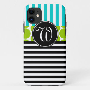 GIRLY AQUA LIME GREEN BLACK STRIPES iPHONE 5 CASE