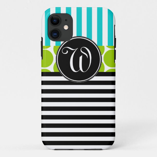 GIRLY AQUA LIME GREEN BLACK STRIPES iPHONE 5 CASE (Back)
