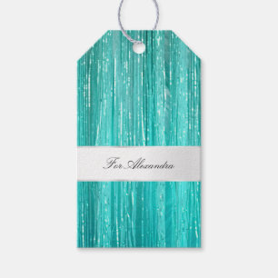 Girly Aqua Mint Glam Glitzy Tinsel Stripes  Gift Tags