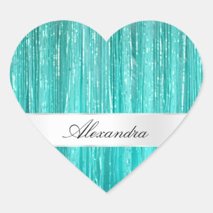 Girly Aqua Mint Glam Glitzy Tinsel Stripes  Heart Sticker