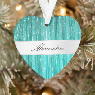 Girly Aqua Mint Glam Glitzy Tinsel Stripes  Ornament