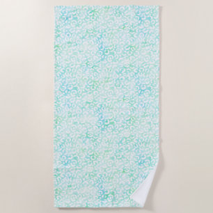 Girly Aqua Mint Watercolor White Leopard Print Beach Towel