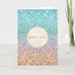 Girly Aqua Peach Gold Purple Mint Mermaid Glitter Card