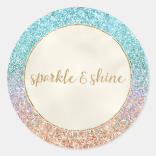 Girly Aqua Peach Gold Purple Mint Mermaid Glitter Classic Round Sticker
