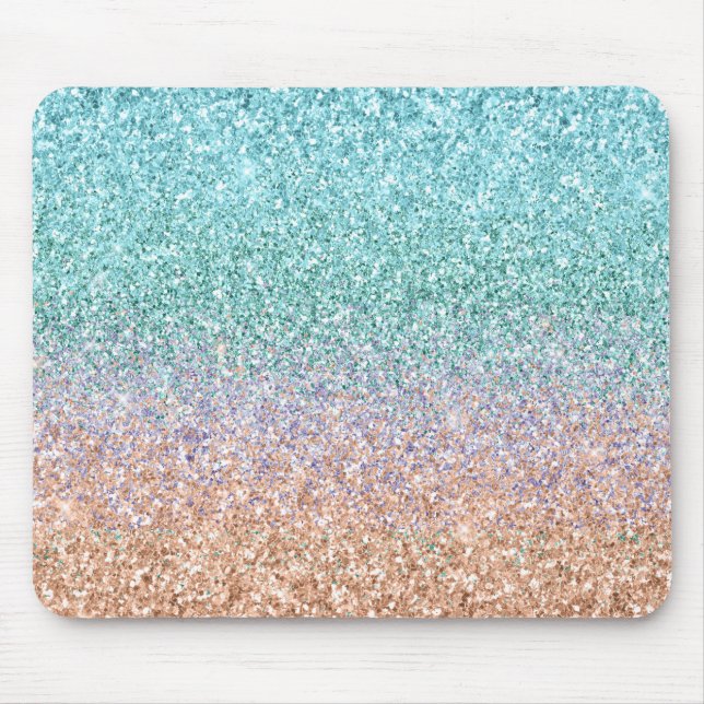 Girly Aqua Peach Gold Purple Mint Mermaid Glitter Mouse Mat (Front)