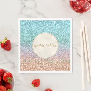 Girly Aqua Peach Gold Purple Mint Mermaid Glitter Napkin