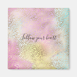 Girly Aqua Pink Yellow Gold Leopard Print Magnet
