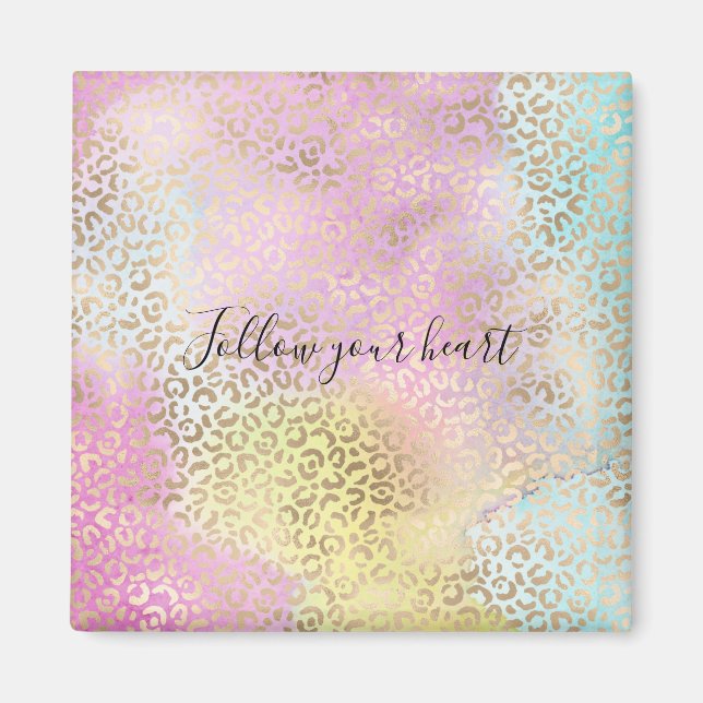 Girly Aqua Pink Yellow Gold Leopard Print Magnet (Front)