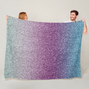 Girly Aqua Purple Mint Pink Glitter ombre Fleece Blanket