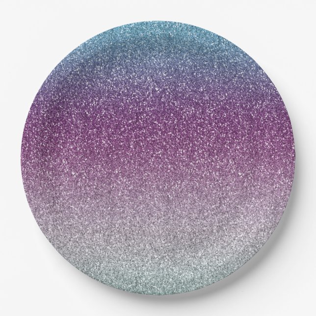 Girly Aqua Purple Mint Pink Glitter ombre Paper Plate (Front)
