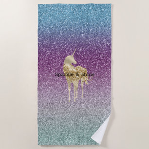 Girly Aqua Purple Mint Pink Glitter ombre Unicorn Beach Towel