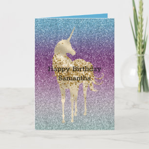 Girly Aqua Purple Mint Pink Glitter ombre Unicorn Card