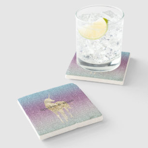 Girly Aqua Purple Mint Pink Glitter ombre Unicorn Stone Coaster