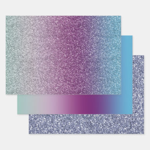 Girly Aqua Purple Mint Pink Glitter ombre Wrapping Paper Sheet