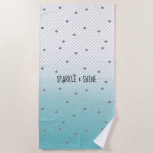 Girly Aqua Silver Glitter Sparkle Mermaid Beach Towel