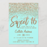 Girly Aqua Teal Gold Scattered Glitter Sweet 16