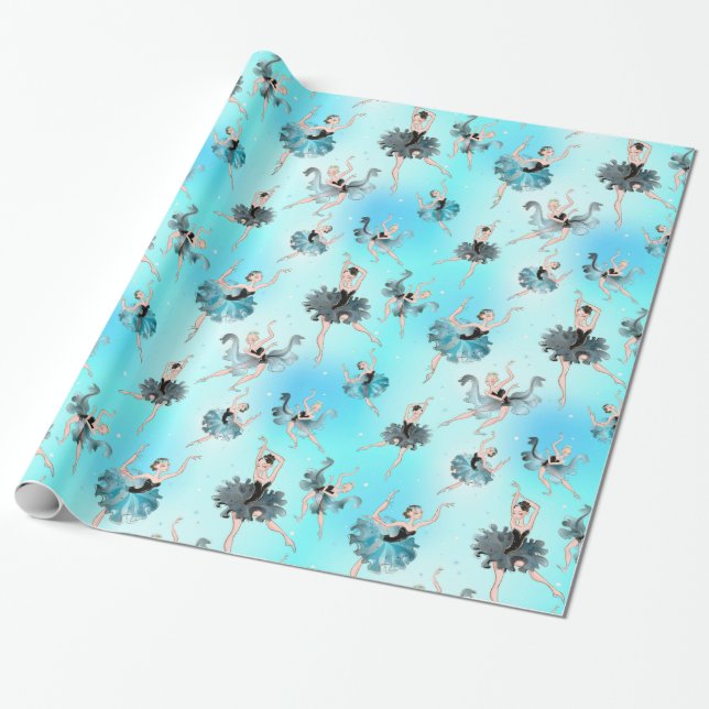 Girly Aqua Tutu Ballerina With Aqua Background Wrapping Paper (Unrolled)