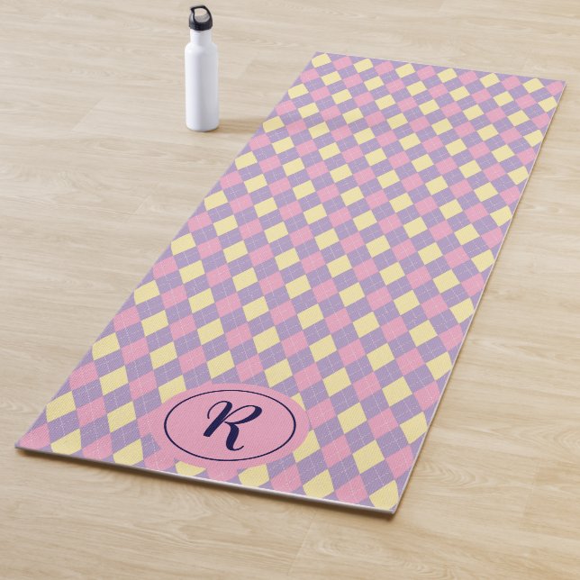 Girly Argyle Pink Yellow and Purple Gym Yoga Mat (In Situ)