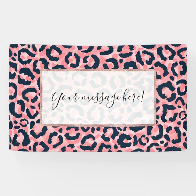 Girly Artsy Pink Blue Leopard Animal Print Banner (Horizontal)