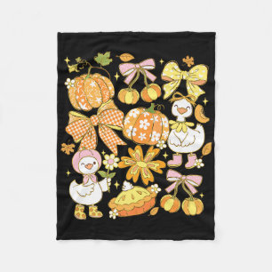Girly Autumn Goose Pumpkin Coquette Bows Fall Autu Fleece Blanket