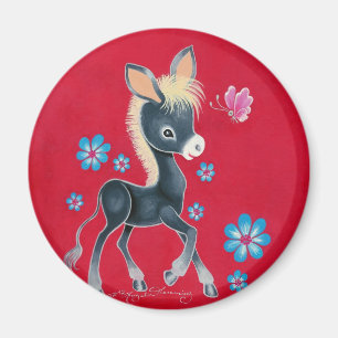 Girly Baby Donkey With Flowers Magnet