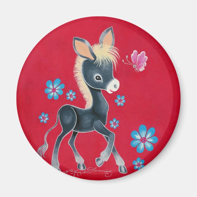 Girly Baby Donkey With Flowers Magnet (Front)