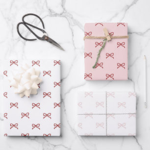 Girly Baby Girl Shower Preppy Pink Red Bow Pattern Wrapping Paper Sheet