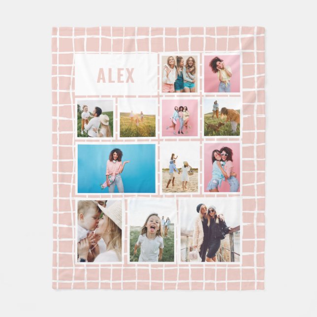 Girly baby pink 12 photo modern minimal abstract fleece blanket (Front)