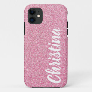Girly Baby Pink Glitter Name Personalised iPhone 11 Case