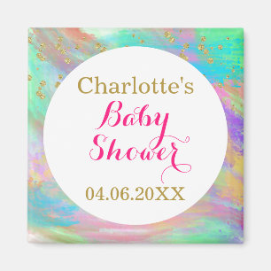 Girly Baby Shower Colorful Unicorn Gold Glitter Magnet