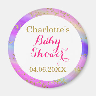 Girly Baby Shower Colorful Unicorn Gold Glitter Magnet