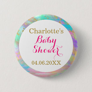 Girly Baby Shower Colourful Unicorn Gold Glitter 6 Cm Round Badge