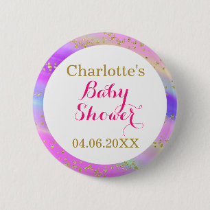 Girly Baby Shower Colourful Unicorn Gold Glitter 6 Cm Round Badge