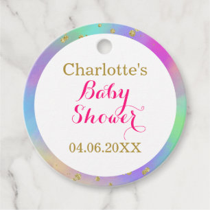 Girly Baby Shower Colourful Unicorn Gold Glitter Favour Tags