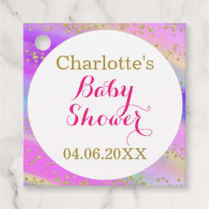 Girly Baby Shower Colourful Unicorn Gold Glitter Favour Tags