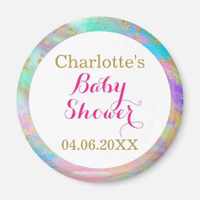 Girly Baby Shower Colourful Unicorn Gold Glitter Magnet (Front)