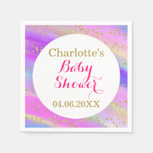 Girly Baby Shower Colourful Unicorn Gold Glitter Napkin