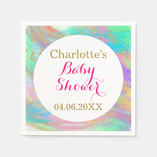 Girly Baby Shower Colourful Unicorn Gold Glitter Napkin (Front)