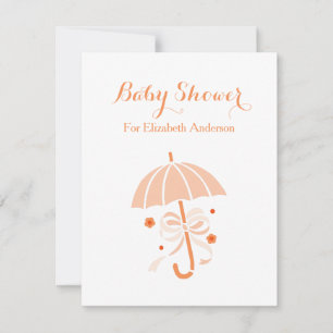 Girly Baby Shower Cute Orange Umbrella With Bow Invitation