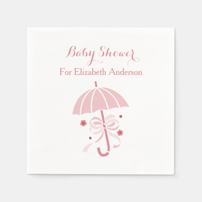 Girly Baby Shower Cute Pink Umbrella With Bow Napkin (Front)