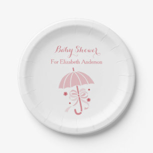 Girly Baby Shower Cute Pink Umbrella With Bow Paper Plate