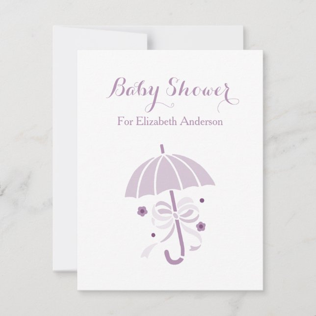 Girly Baby Shower Cute Purple Umbrella With Bow Invitation (Front)