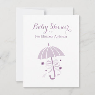 Girly Baby Shower Cute Purple Umbrella With Bow Invitation